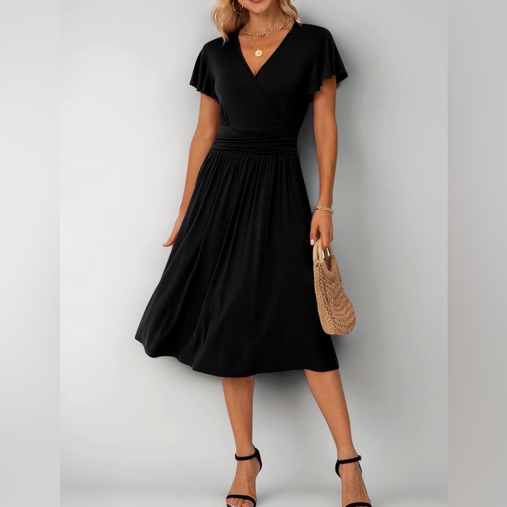 GRECERELLE Summer Wrap V-Neck Midi, Casual Ruffle Dress for Women Sz L